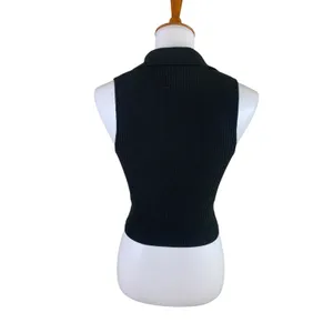 House Of Harlow 1960 Black Ribbed V-Neck Halter Top Small Y2K Quiet Luxury thumbnail 2