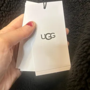 UGG Alesandra Faux Fur Wrap Coat Black Pockets Tie Waist Long Trench L / XL NWT thumbnail 6