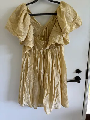 Anthropologie Moon River Butter Yellow polk a dot puff sleeve mini dress summer thumbnail 4