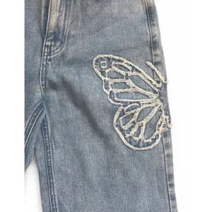 Pacsun 90’s Boyfriend Jeans Light Blue Embroidered Butterfly Patch Fairy Size 24 thumbnail 5