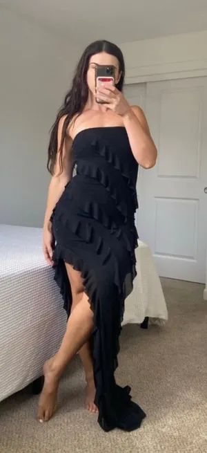Long black ruffled dress thumbnail 1
