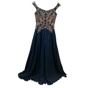 Betsy & Adam Navy Blue Gold Sequin Embroidered Gown ‎ Size 2 Sweetheart V-Back thumbnail 11