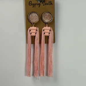 Gypsy South Pink Tassel Statement Drop Earrings Gold Tone Boho Fringe‎ New thumbnail 7