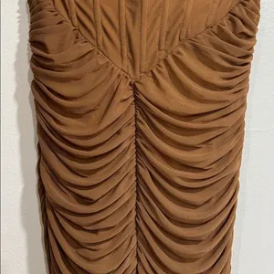 PrettyLittle Thing Chocolate Corset Detail Mesh Ruched Bandeau Jumpsuit NWT thumbnail 5