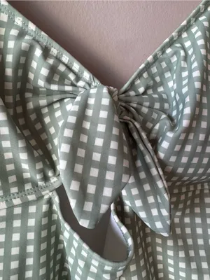 Riley + Cru‎ Sage Gingham One Piece Knotted Bathing Suit Mama Suit Size Medium thumbnail 5