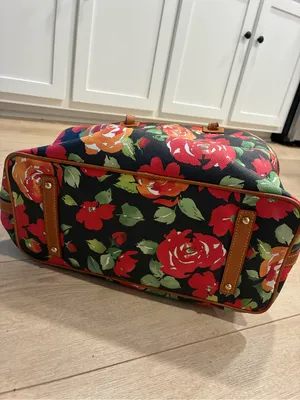 Dooney & Bourke Rose Garden Collection Black Red Leather Tote Bag thumbnail 10