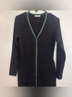 Marine Layer Lexi Black/Green Button Down Ribbed Sweater Midi Dress Size Medium thumbnail 3