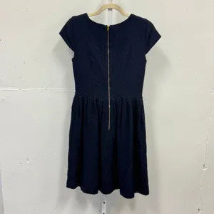 Elizabeth‎ McKay Navy Blue Wool Horsebit Split Neck Fit Flare Dress Size 6 thumbnail 2