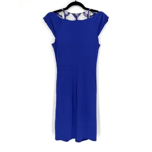 Karen Millen Royal‎ Blue Draped Ruched Bodycon Dress S Cage Neck Cocktail Glam thumbnail 14