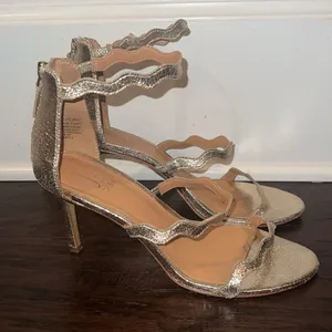 J. Crew Gold Heeled Sandals Size 9 thumbnail 1