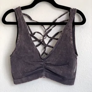 NEW Free People Criss Cross Bandeau Bralette in Stone‎ Gray thumbnail 3