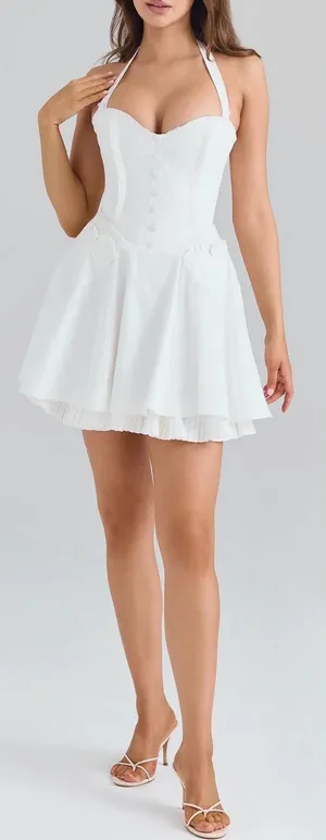 NEW HOUSE OF CB Heidi white cotton halter Minidress Sz XL thumbnail 1