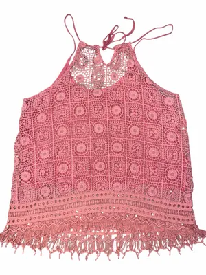 Rue 21 Pink Crochet Fringe Tank Top Boho Festival Beach Cami Lined L thumbnail 5