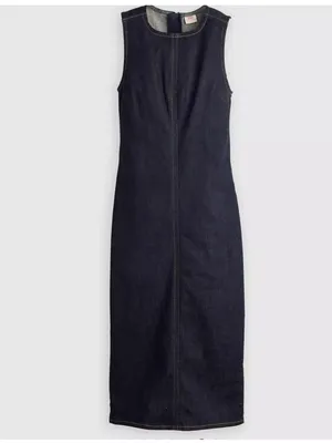 New Levi's M Denim Column Midi Dress Fem Fatale Dark Wash Size Medium thumbnail 4