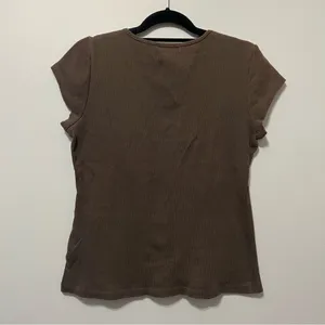 Liz Claiborne Chocolate Brown Y2K Style Ribbed Cotton Top Size L thumbnail 3