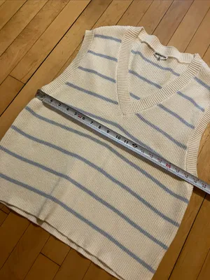 Reformation Janey Cotton Striped White and Blue Oversized Sweater Vest Medium thumbnail 9