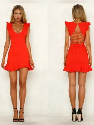 Hello Molly Take the Reigns V-Neck Lace-Up Back Ruffle Mini Dress Size XS 2 thumbnail 2