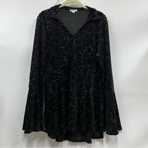 Ultra Pink Women’s Sz XL velvet burnout tunic blouse Whimsigoth Bohemian Hippie thumbnail 1