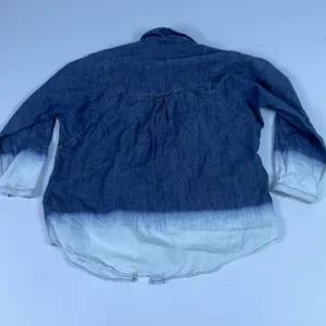 7 For‎ All Mankind Shirt Womens Small Blue Denim Ombre Tencel Linen Button Front thumbnail 1