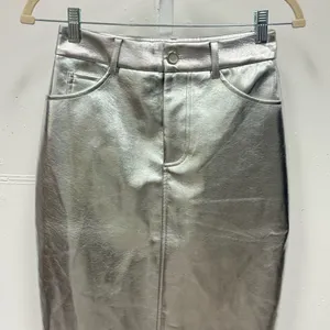 NWT 7 For All Mankind Women's‎ Midi Pencil Skirt Size XS Silver Metallic Pockets thumbnail 3