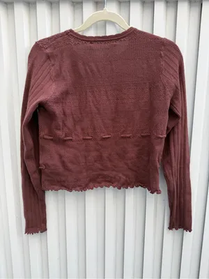 NWT Altar’d State Stevie Ruffle Trim Sweater Medium Chocolate Brown Bow Knit thumbnail 4