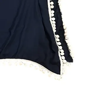 Adreamly Navy Blue White Pom-Pom Beach Resort Vacation Swim Coverup One Size Os thumbnail 4