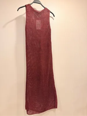 NWT Zara Sleeveless Textured Knit Maxi Beach Resort Dress in Deep Burgundy Sz S thumbnail 2