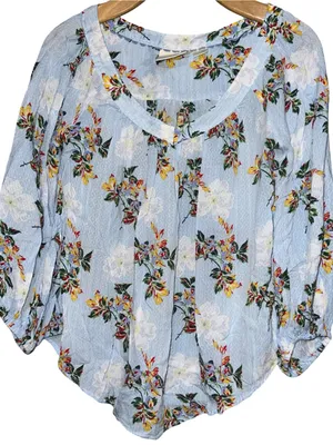 Anthropologie Maeve Women’s Size 4 Light Blue Boswell Floral V-Neck Blouse Top thumbnail 4