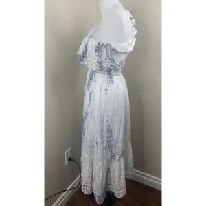 Loveshackfancy One Shoulder Tie Dye Dress Gwen? Sz XS Cotton Blue White thumbnail 3