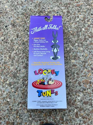 Vintage 90s Looney Tunes Bugs Bunny Slipper Grip Socks Fleece Lined One size new thumbnail 3