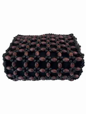 Wooden Black Brown Beaded Double Strap Snap Shoulder Bag thumbnail 5