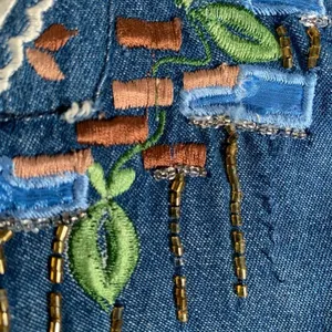 Vintage 90s Embroidered Chambray Denim Shirt Oversized Short Sleeve Heart Floral thumbnail 11