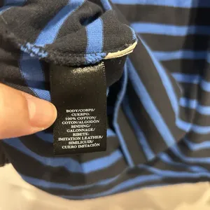 Ann‎ Taylor Woman's Navy And Blue Stripe Shoulder Zip Cotton Tee Size Large thumbnail 6