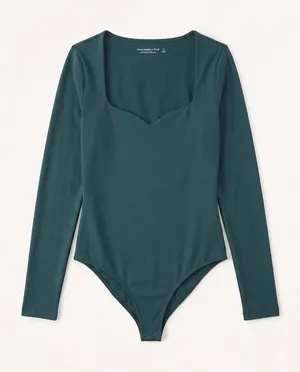 Abercrombie & Fitch Soft A&F Sweetheart Neck Long Sleeve Bodysuit Teal S thumbnail 1