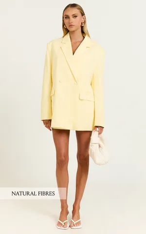 New Showpo Virginia Jacket Oversized Double Breasted Blazer Yellow MSRP $129 thumbnail 2