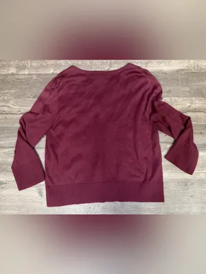 B. Moss Women’s Burgundy Floral Embroidered Wool Blend Cardigan Size L thumbnail 4