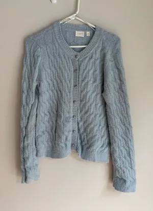 Cyrus Pale Blue Cable Knit Button Cardigan thumbnail 1