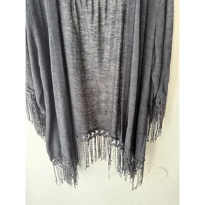 Eyeshadow 2010s Festival Gray Open Long‎ Sl Fringe Kimono Cardigan Top XL Boho thumbnail 3