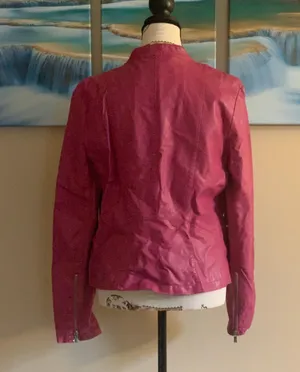 Black Rivet Faux Leather Pink Jacket thumbnail 2