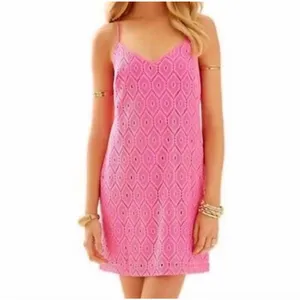 Lilly Pulitzer Dusk Pop Pink Metallic Shimmer Lace Slip‎ Mini Dress Crochet sz S thumbnail 6