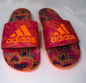Adidas Adilette Comfort Slides Floral Print Women’s Size 9 Bright Pink Orange thumbnail 1