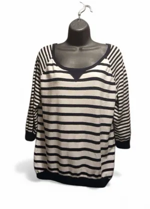 Pink Rose Black White Stripe Raglan Sweater Pullover Top Large (INV150) thumbnail 1