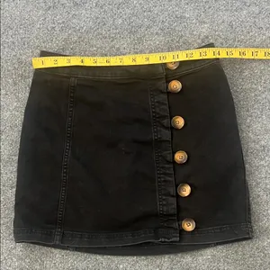 Free People Black Denim Button Front Mini Skirt Size 2 thumbnail 8