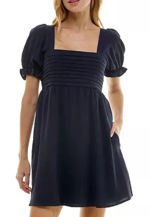 Crystal Doll Juniors' Square-Neck Puff-Sleeve Mini Dress Size Small thumbnail 1