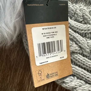The North Face Oh Mega Faux Fur Pom Pom Beanie Hat Dusty Periwinkle Cable Knit thumbnail 5