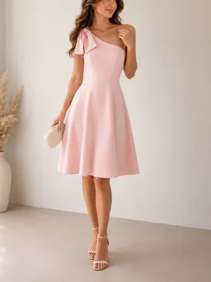 Gal Meets Glam Yvonne Light Pink One Shoulder Glam Wedding Guest Mini Dress thumbnail 12