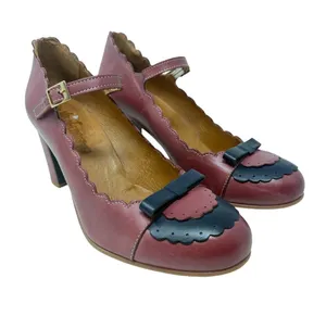 La Veintinueve Penelope Leather Mary Jane Bow Block Heel Red Black EU 42 US 10 thumbnail 1