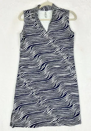 Lulu B Sleeveless Travel Dress Size Small V-Neck Upf 50+ Navy White Zebra Wave thumbnail 1