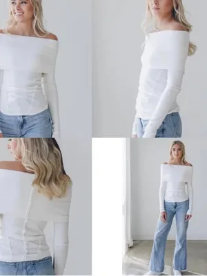 We The Free Iris top White Off Shoulder Long Sleeve Top XS thumbnail 3
