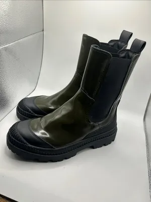 Scotch & Soda olive green leather and black combat boots Connie size 7.5 US moto thumbnail 2